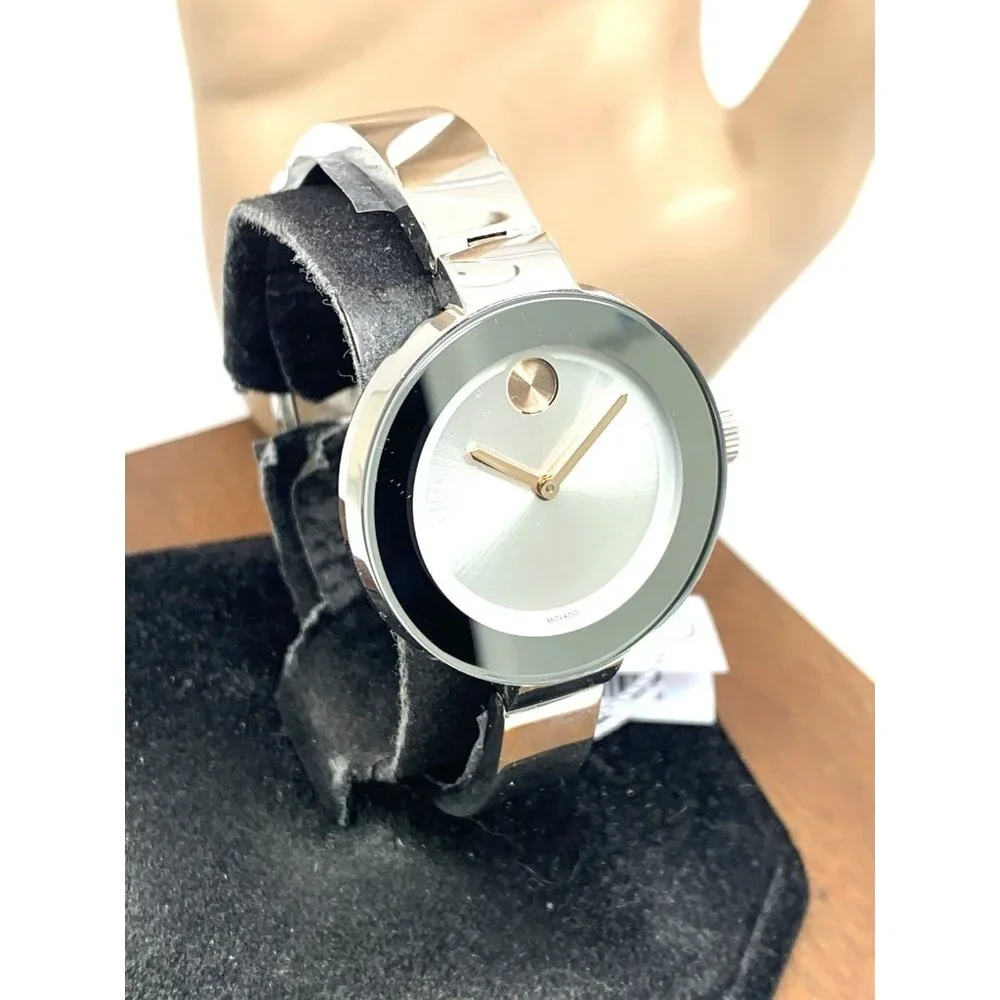 Movado Womens Watch 3600194 Bold Swiss Quartz Silver Stainless Steel Bangle 34mm